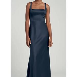 Jenny Yoo Navy Satin Square-Neck Wedding Dress